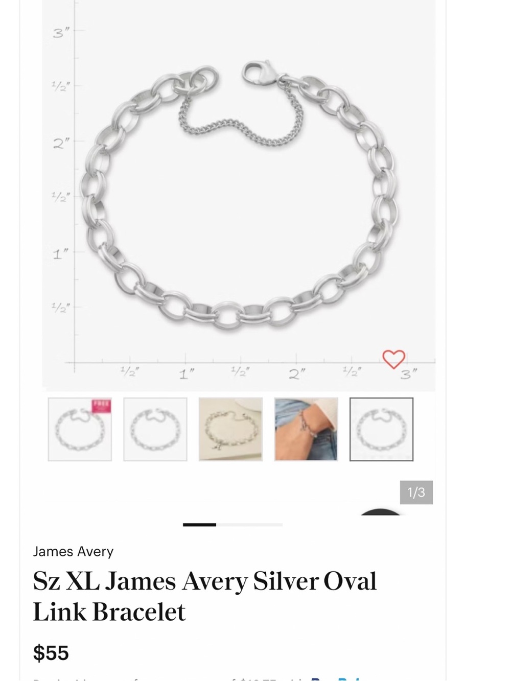 New XL James Avery Silver Oval Bracelet w/safety chain - Picture 3 of 3